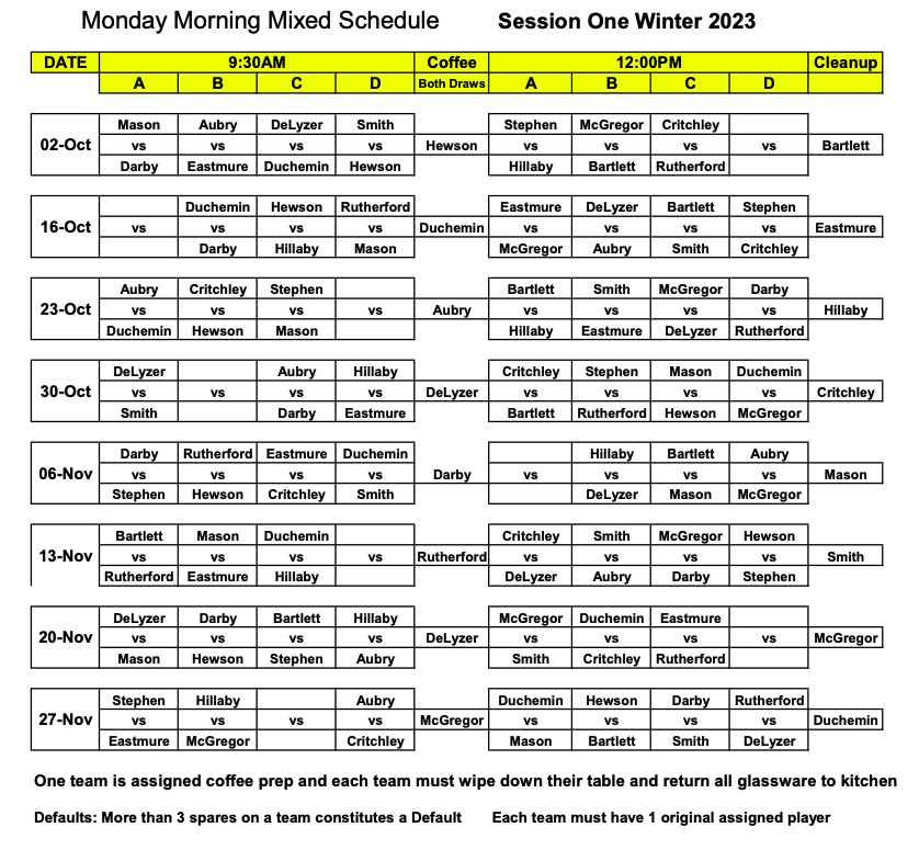 Monday Morning Schedule - Full Details